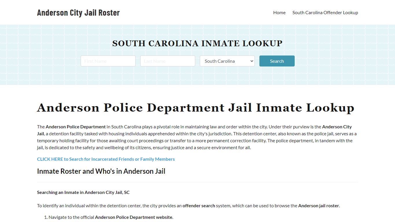 Anderson Police Department & City Jail, SC Inmate Roster, Arrests, Mugshots