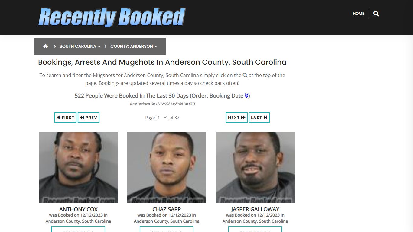 Bookings, Arrests and Mugshots in Anderson County, South Carolina