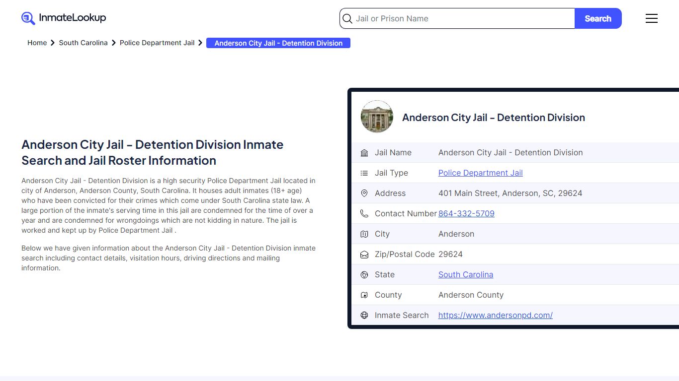 Anderson City Jail - Detention Division Inmate Search, Jail Roster ...